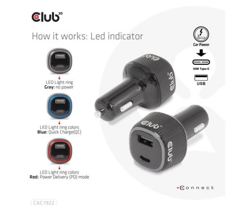 NB LATURI AUTO USB+USB-C/63W CAC-1922 CLUB3D