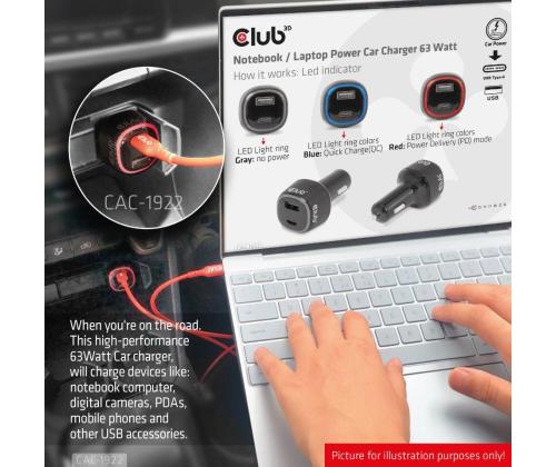 NB LATURI AUTO USB+USB-C/63W CAC-1922 CLUB3D