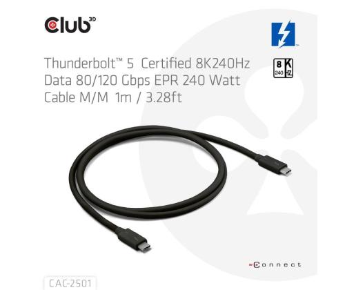 KAAPELI USB-C THUNDERBOLT 1M/M/M CAC-2501 CLUB3D