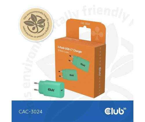 MOBIILILATURI SEINÄ USB-C/2KPL 30W VIHREÄ CAC-3024 CLUB3D