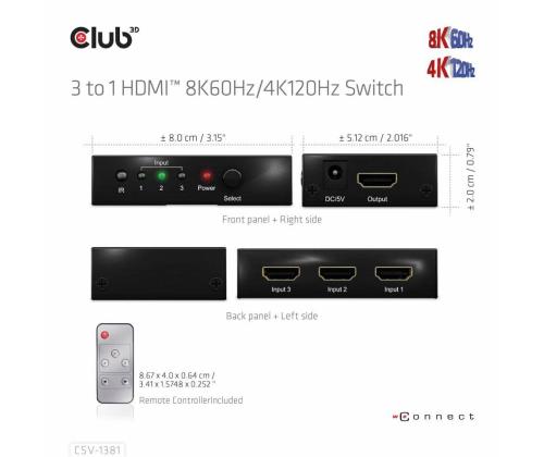 VIDEOKYTKIN HDMI 3PORT/CSV-1381 CLUB3D