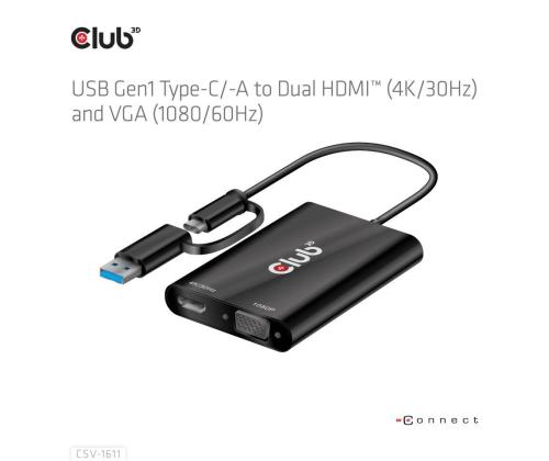 I/O-SOVITIN USB-C HDMI/VGA/CSV-1611:EEN CLUB3D:EEN