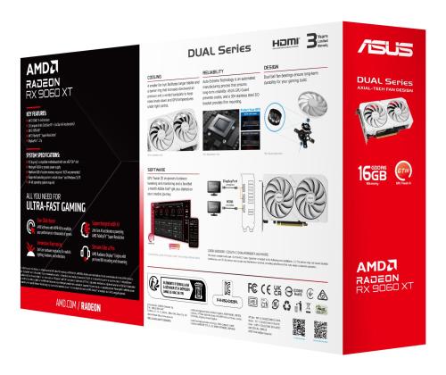 Näytönohjain ASUS AMD Radeon RX 9060 XT 16 GB GDDR6 PCI Express 5.0 Aktiivinen DUAL-RX9060XT-16G-WH