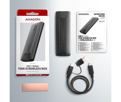 SSD ACC KOTELO M.2 NVME/SATA USB-C EEM2-GTS2 AXAGON