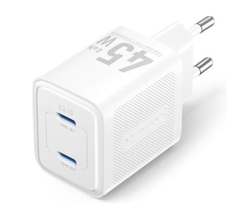 MOBIILILATURI SEINÄ 45W USB-C/2P VALKOINEN FEFW0-EU VENTION