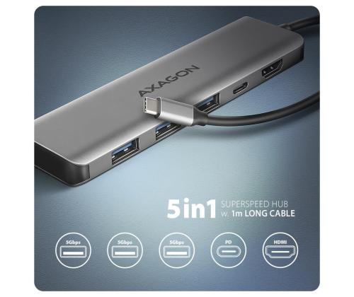 I/O-KESKITIN USB-C 5IN1/1M HMC-5H AXAGON