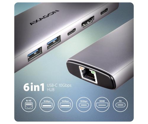 I/O HUB USB-C 6IN1 10GBPS/0.15M HMC-6G2L AXAGON