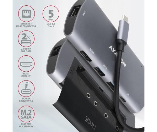 I/O HUB USB-C 6IN1 SATA M.2/0.18M HMC-6M2 AXAGON