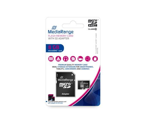 MUISTI MICRO SDHC 8GB C10/W/ADAPTERI MR957 MEDIARANGE
