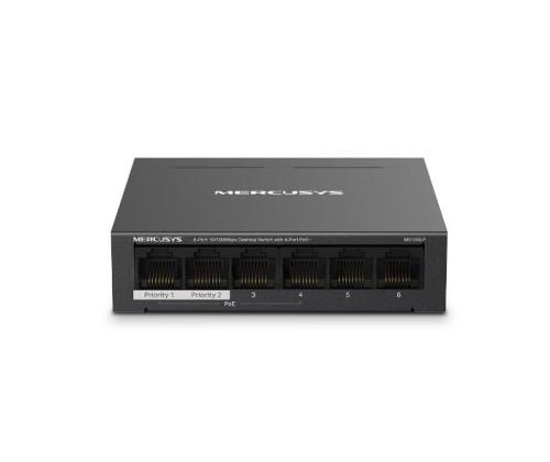 Kytkin MERCUSYS Työpöytä/jalusta 6x10Base-T / 100Base-TX PoE+ portit 4 MS106LP