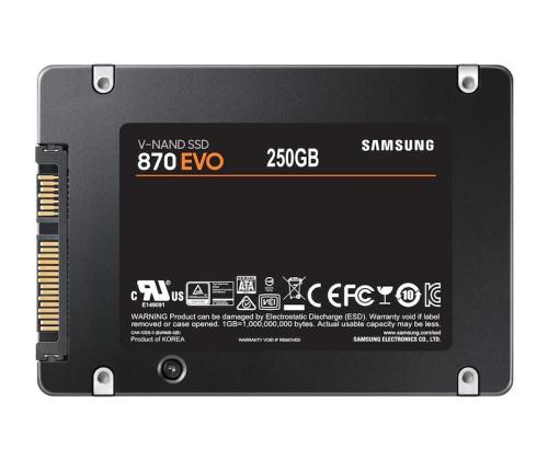 SSD Samsung 870 EVO 250GB SATA MLC Kirjoitusnopeus 530 Mt/s Lukunopeus 560 Mt/s 2,5" MTBF.
