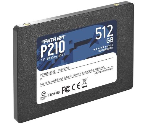 SSD PATRIOT P210 512GB SATA 3.0 Kirjoitusnopeus 430 Mt/s Lukunopeus 520 Mt/s 2,5" TBW 240...