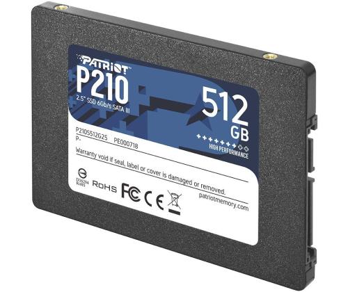 SSD PATRIOT P210 512GB SATA 3.0 Kirjoitusnopeus 430 Mt/s Lukunopeus 520 Mt/s 2,5" TBW 240...
