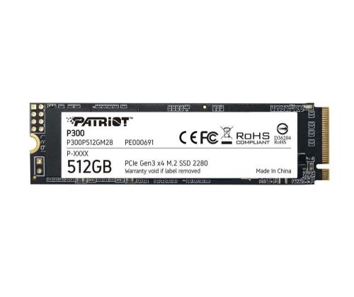 SSD PATRIOT P300 512GB M.2 PCIE NVMe 3D NAND Kirjoitusnopeus 1200 Mt/s Lukunopeus 1700 Mt...