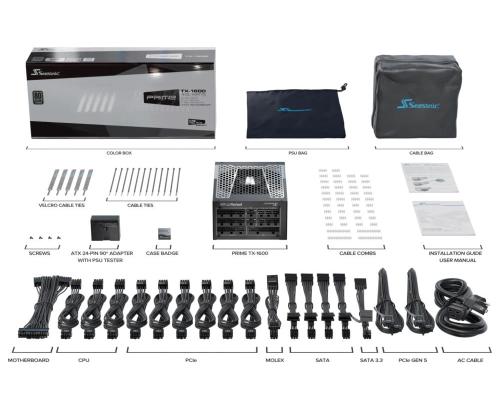 Virtalähde SEASONIC PRIME TX ATX 3.0 1600 wattia Tehokkuus 80 PLUS TITANIUM MTBF 100000 tuntia...