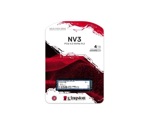 SSD KINGSTON NV3 4TB M.2 PCIE 3D NAND Kirjoitusnopeus 5000 Mt/s Lukunopeus 6000 Mt/s MTBF...