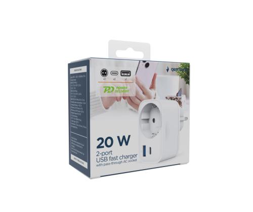 LATURI USB UNIVERSAL 20W WHT/2P AC TA-ACPDDQC20-01-W GEMBIRD GEMBIRD