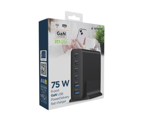 LATURI USB UNIVERSAL 6P 75W/TA-UC-2A4C-PD75-01-BK GEMBIRD GEMBIRD