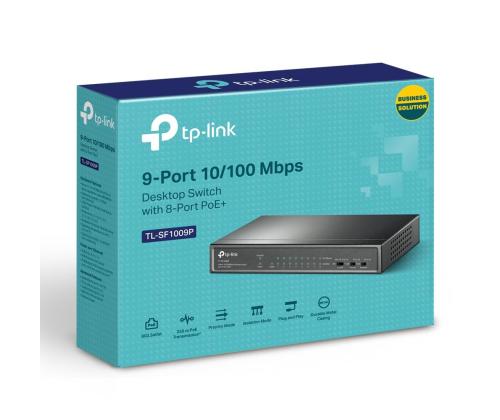 Kytkin TP-LINK Työpöytä/jalusta 9x10Base-T / 100Base-TX PoE+ portit 8 TL-SF1009P