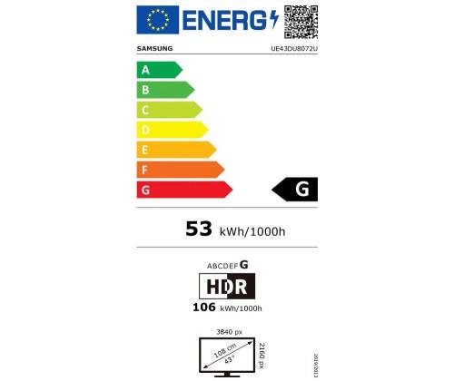 Televisio SAMSUNG 43" 4K/Smart 3840x2160 Langaton LAN Bluetooth Tizen Musta UE43DU8072UXXH