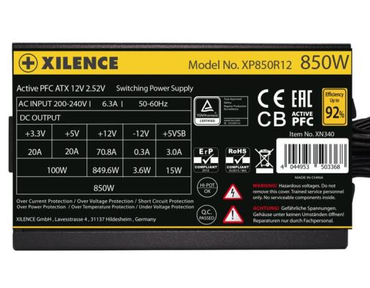 Virtalähde XILENCE 850 Watts Efficiency 80 PLUS GOLD PFC Active XN340