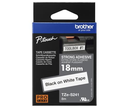 Kirjoitinteippi Brother Strong TZE-S241 18mm, musta teksti, valkoinen pohjaväri