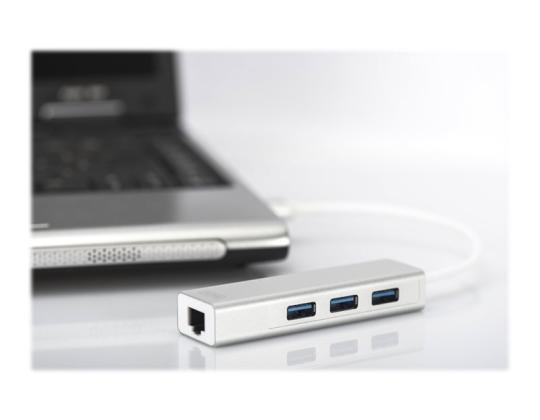 DIGITUS USB3.0 3-porttinen HUB&GLAN-sovitin