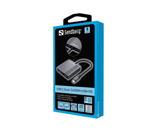SANDBERG USB-C Dock 2xHDMI+USB+PD