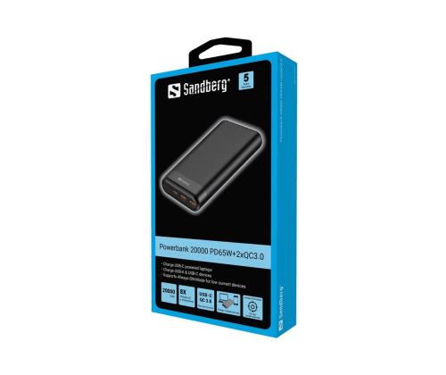 SANDBERG Powerbank 20000 PD65W+2xQC3.0