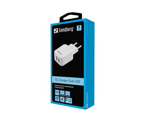 SANDBERG AC-laturi Dual USB 2.4+1A EU