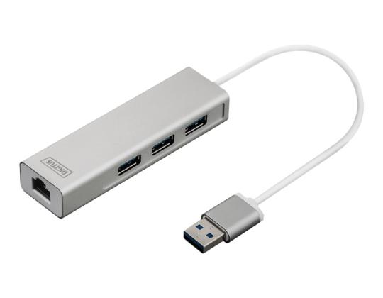 DIGITUS USB3.0 3-porttinen HUB&GLAN-sovitin