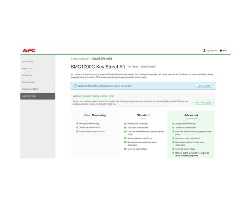 APC 1-UPS Standard 1Y suunnitelma Smart Connect