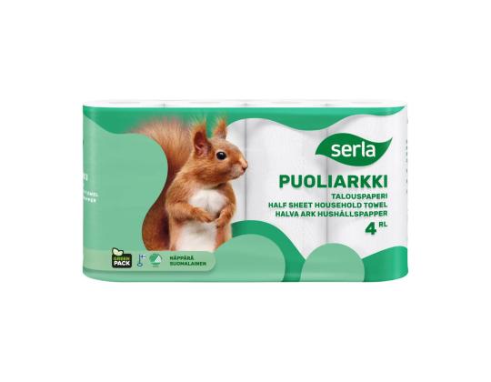 Kotitalouspaperi 2-kerroksinen SERLA-puoliarkki 4 rullan pakkauksessa