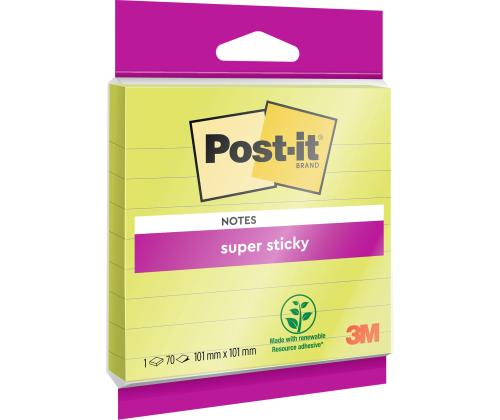Muistiinpanopaperia 101x101mm POST-IT SuperStick viivoitettu 70 arkkia