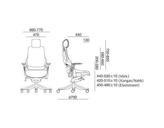 Tietokonetuoli/työtuoli WAU 70x70xH112-129cm, musta/harmaa