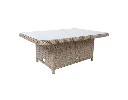 Pöytä PACIFIC 120x80xH46/65cm, harmaa-beige, lasi, muovipunos, alumiini