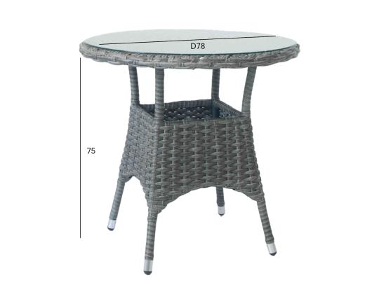 Pöytä WICKER D60xH59cm, tummanruskea, lasi, muovipunos, alumiini