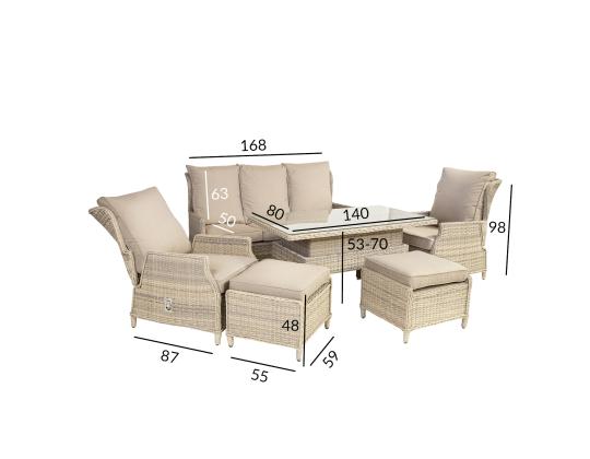 Puutarhakalusteet BASEL pöytä, sohva, 2 tuolia ja 2 puffia