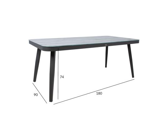 Pöytä MARIE 180x90xH74cm, harmaa, alumiini, lasi