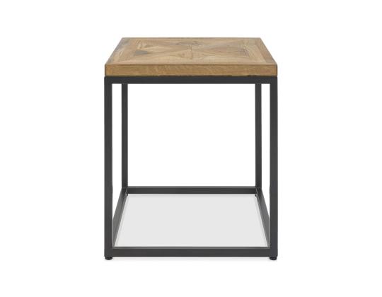 Sivupöytä INDUS 45x45xH50cm, pöytälevy mosaiikkitammiviilulla, harmaa metallirunko