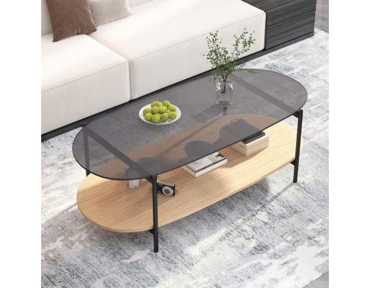 Sohvapöytä CINDY 120x55xH40cm, harmaa lasi/melamiinitammi