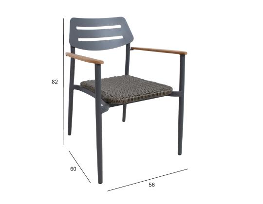 Tuoli WALES 56x60xH82cm tummanharmaa, alumiinirunko, muovipunos, tiikkipuuta