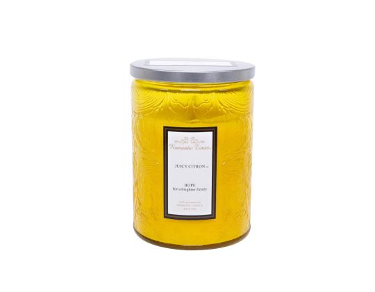 Lasikynttilä ROMANTIC TIMES, D8xK11cm, kannella, keltainen, (tuoksu - JUICY CITRON)