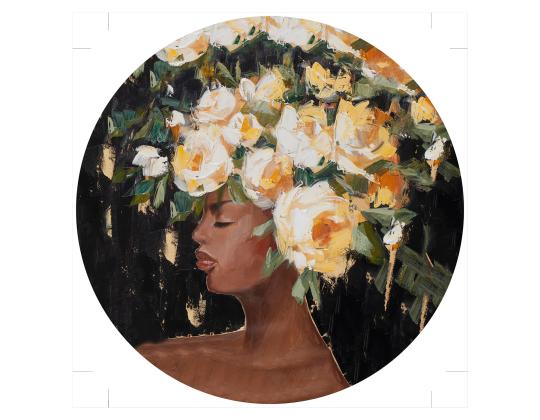 Öljymaalaus D90cm, nainen kukkien kanssa