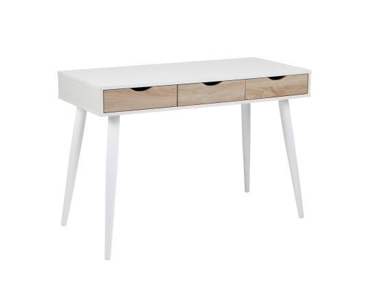Työpöytä NEPTUN 110x50xH77cm, valkoinen/tammi, melamiinilevy, metalli