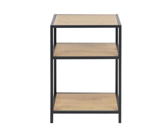 Sivupöytä/ yöpöytä SEAFORD, 42x35xH63cm, 2 hyllyä, hyllyt: laminoitu huonekalulevy, väri: tammi, runko: musta metalli