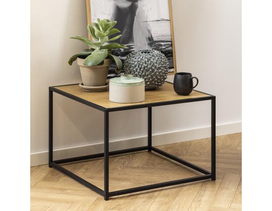 Sohvapöytä SEAFORD, 60x60xH40cm, kalustelevy laminoidulla kannella, väri: tammi, runko: musta metalli