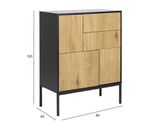 Lipasto SEAFORD, 80x40xH103cm, 2 laatikkoa, runko: MDF, lakattu musta matta, 3 ovea: huonekalulevy laminoidulla pinnoitteella, väri: