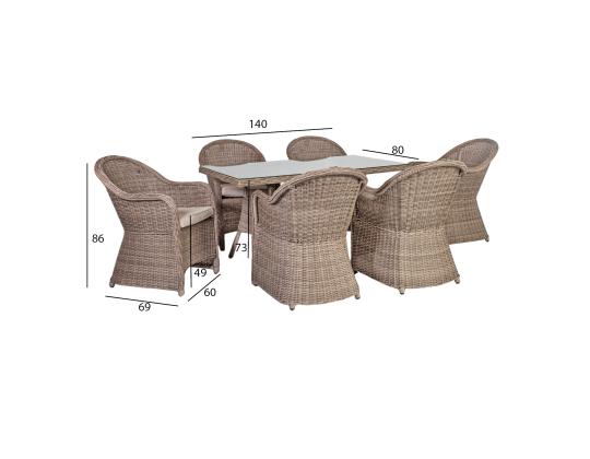 Puutarhakalusteet TOSCANA pöytä ja 6 tuolia
