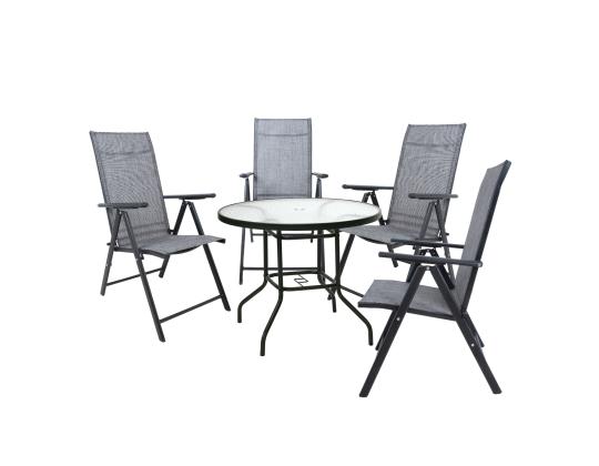 Puutarhakalusteet DUBLIN pöytä, 4 kokoontaitettavaa tuolia, harmaa
